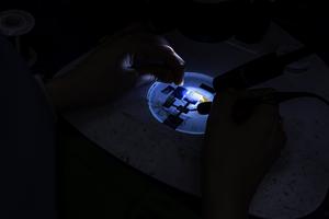 Researcher working in lab