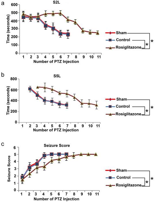 Effects of rosiglitazone on seizure susceptibility in PTZ-induced kindling in mice