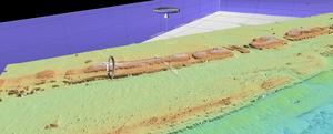Computer simulation of the core being extracted from beneath the Great Barrier Reef's shelf edge