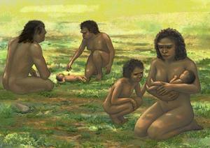 An artist’s reconstruction of how Homo erectus parents cared for their children