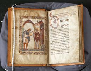 4.   10th-century manuscript open at portrait of Æthelstan