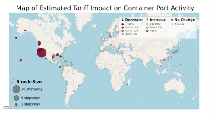 Estimated change for 1,315 ports due to the US-China tariffs