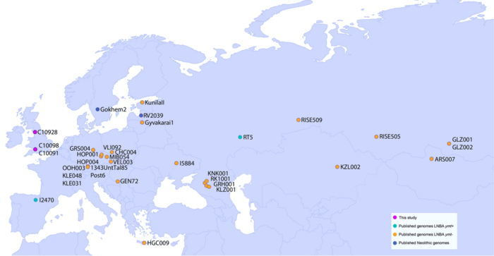 Map of LNBA plague lineage