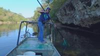 Collecting samples from boat