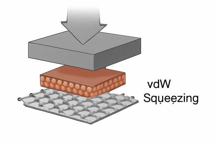 Figure 2. Another method for synthetizing 2D metals, Bi nanosheets, encapsulated by two sapphire/MoS2 anvils, by van der Waals squeezing