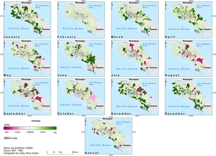 Projected changes in dengue case incidence (%) between the future period (2035–2065, SSP5-8.5 scenario) and the historical period (1985–2015) at district level