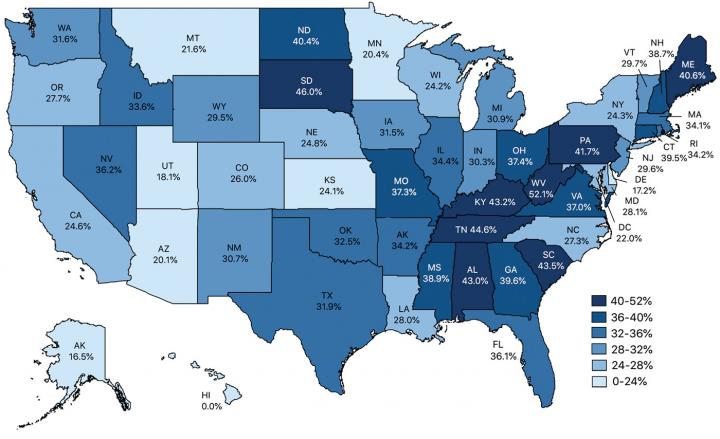 Map Shows Geographic Variation in Imaging Utilization for Low Back Pain on State-By-State Basis