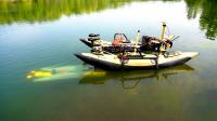 Underwater robot docked at a mobile station