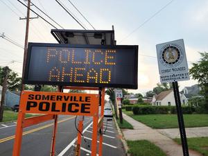 "Police ahead" sign photo