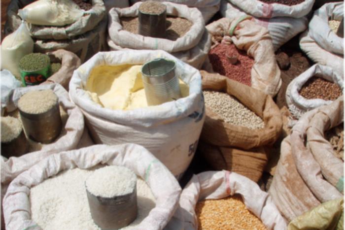 bags of grain for food distribution