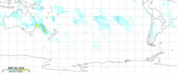 Suomi OMPS Instrument View of Bushfire Aerosols Over Pacific Ocean