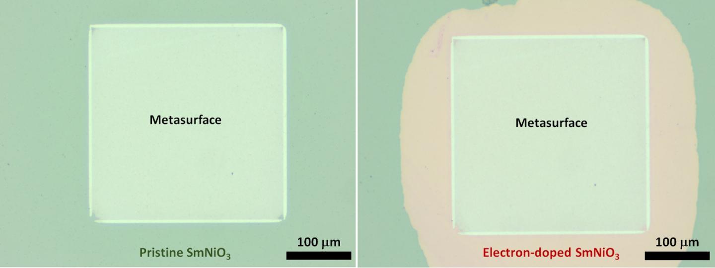 Photos of an Optical Modulator at 2 Different States of SmNiO3