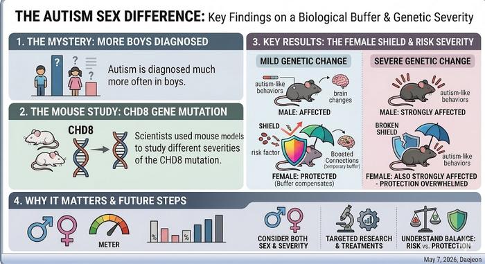 Figure 1. Infographic Summary of the Autism Sex Difference, focusing on a Biological Buffer and Genetic Severity