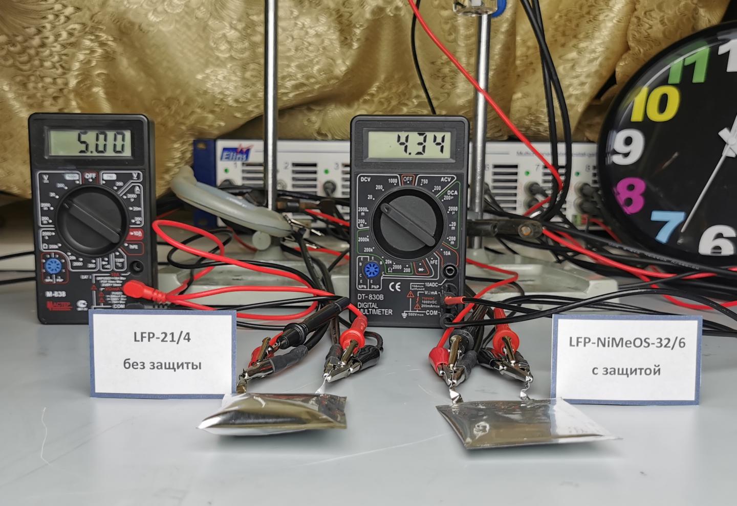 Prototypes of the protected and non-protected battery after a case of emergency, i.e. overcharging