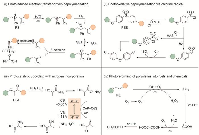Representative mechanisms in photocatalytic plastic upcycling