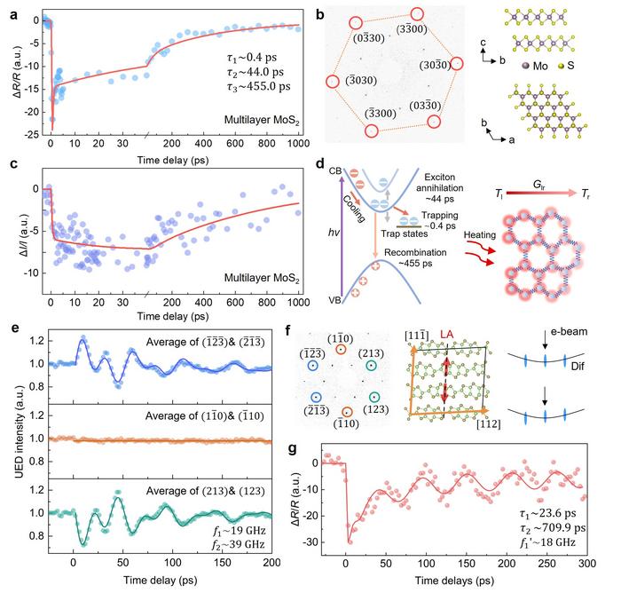 Co-registered ultrafast electron diffraction and transient reflectance spectroscopy measurements on multilayer MoS₂ and GaTe