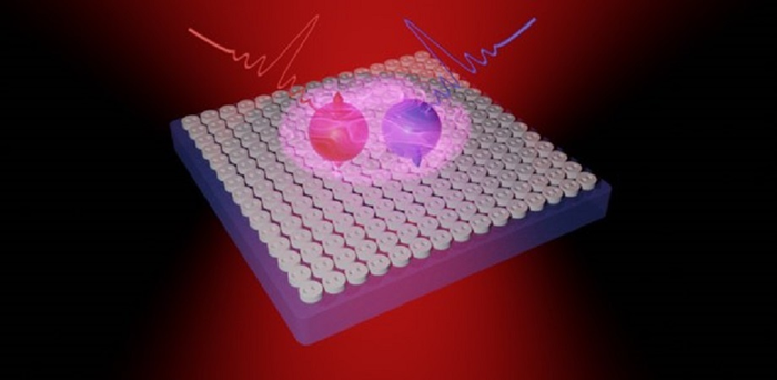 Illustration of a metasurface generating pairs of photons.