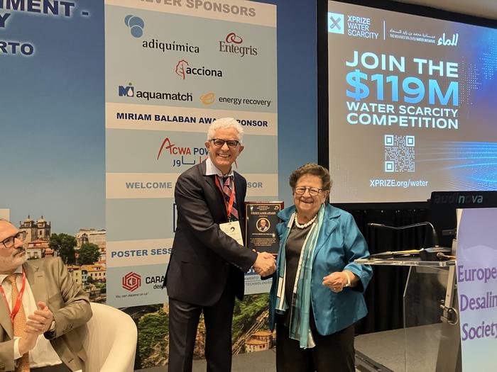 Menachem Elimelech with Miriam Balaban, secretary general of the European Desalination Society