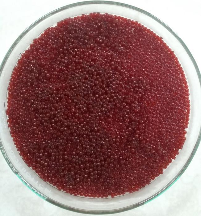 Close-up view of the adsorbent beads
