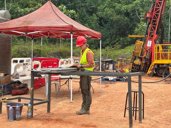 Geologist Stacey Edmonsond on a drilling site in Gabon