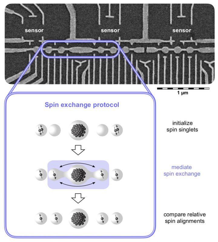 Illustration of Array of Quantum Dots, Enabling Spin Exchange Over Record Distance