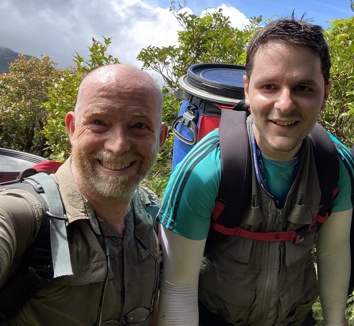 Authors M. Alex Smith and Alexandre M. M. C. Loureiro on the trail to Cacao Volcano, Costa Rica