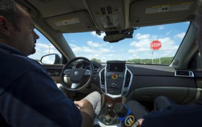 Man Inside a Driverless Car