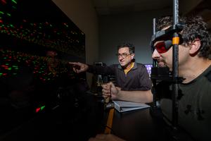 Professor Greg DeAngelis investigating how eye movements help the brain interpret 3D space using a virtual reality task