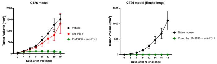 Anti-tumor efficacy in CT26 model and rechallenge results.