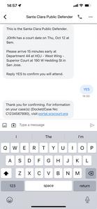 Example of text message reminders for court appearances