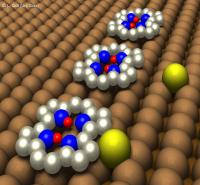 2 Protons (Red) in a Porphycene Molecule Deposited Onto the Surface of a Perfect Copper Crystal