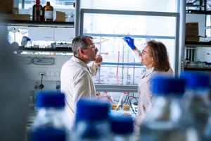 Bartholomäus Pieber and Aleksander Bena in the lab at ISTA