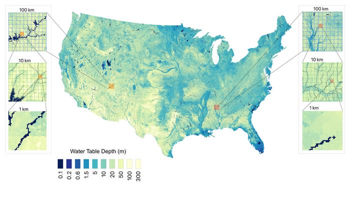 Map of U.S. groundwater depth