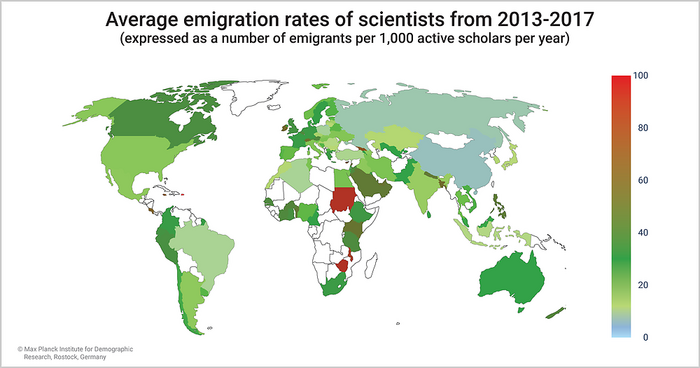 Average emigration rates of scientists (2013-2017)