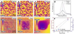 Figure 2 | In situ monitoring of the enhanced surface potential of the MHP film using the KPFM probe as a scraper.