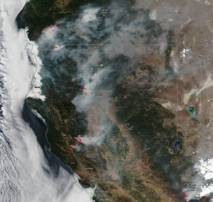 Smoke Obscuring Large Portions of Northern California and Oregon