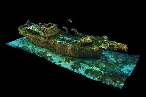 3D image of Tonoas dock boat in Chuuk Lagoon