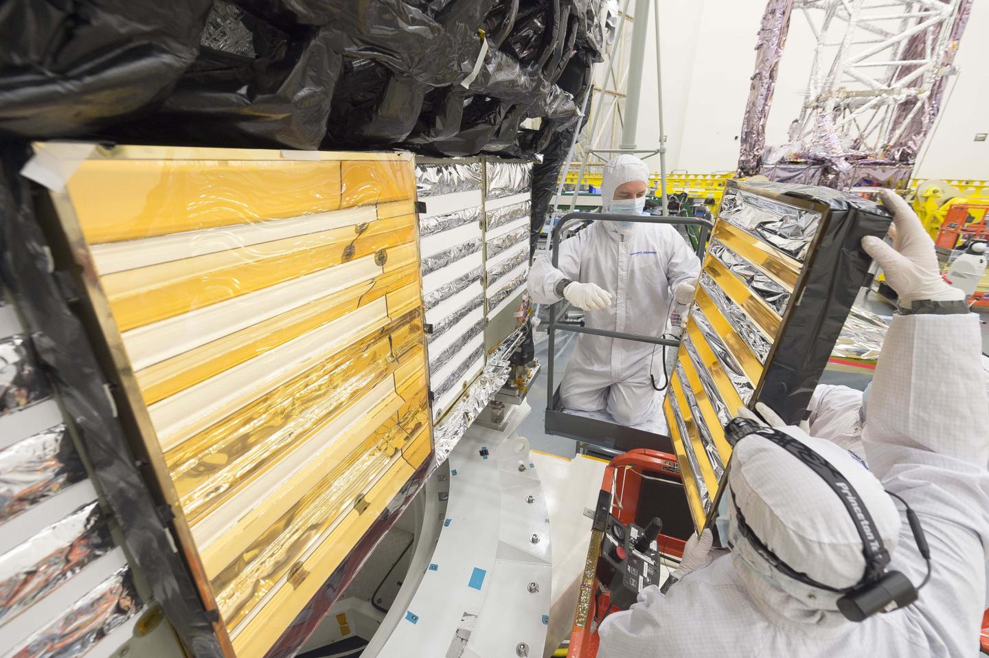 Engineers Reinstall Baffles into JWST 2