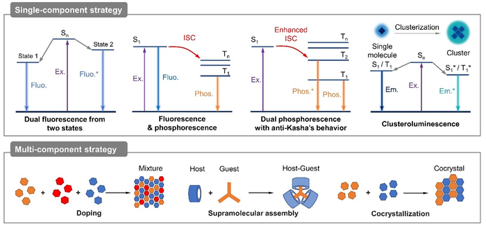 General scheme of single-component and multicomponent strategies to achieve white-light emission from organic aggregates.