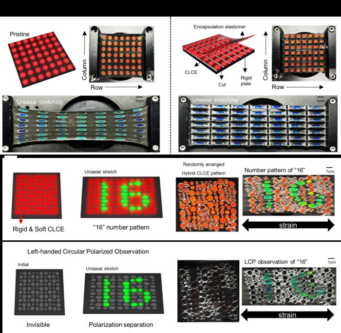 Visualization of encrypted numeric patterns enabled by uniform strain distribution and polarization filtering