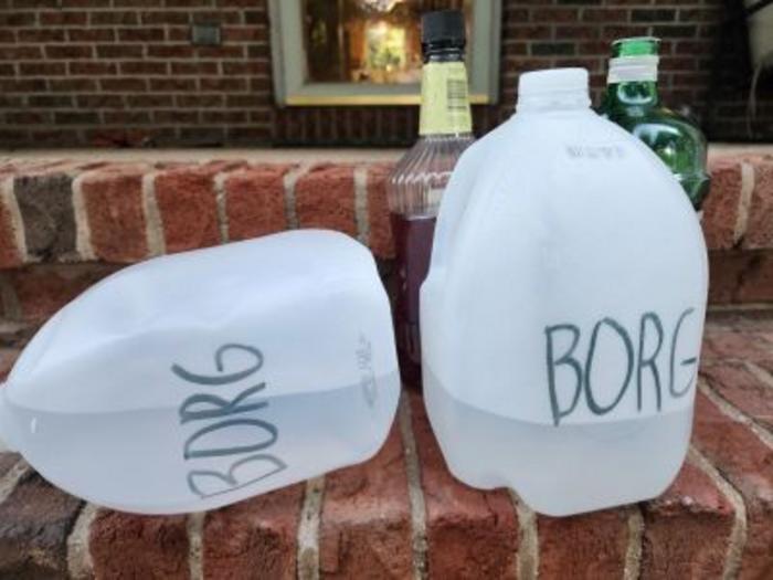 BORGs (blackout rage gallons) on brick steps