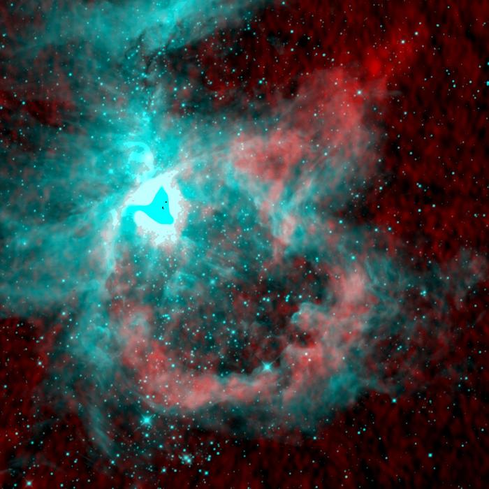 Fig. 1: Radio emission from neutral hydrogen atoms in the direction of the Orion Nebula, the most nearby regions of high-mass star formation.