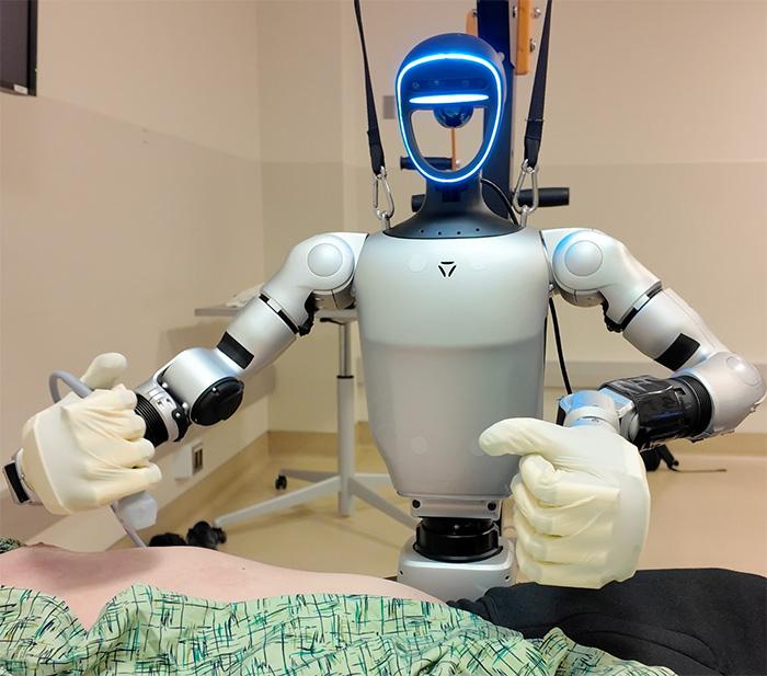 Humanoid robot holding an ultrasound probe