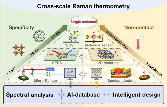 Cross-scale Raman thermometry: Bridging equilibrium-to-non-equilibrium thermal dynamics from micro-devices to single-molecule junctions
