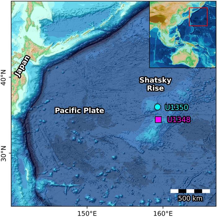 Location of the sedimentary rocks – known as cherts – that were investigated: Shatsky Rise in the northern West Pacific is the world's third-largest oceanic plateau