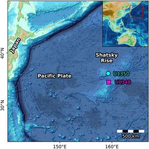 Location of the sedimentary rocks – known as cherts – that were investigated: Shatsky Rise in the northern West Pacific is the world's third-largest oceanic plateau