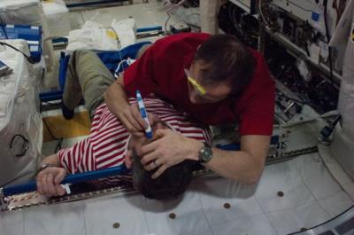 Tom Marshburn, NASA, and Chris Hadfield, Canadian Space Agency