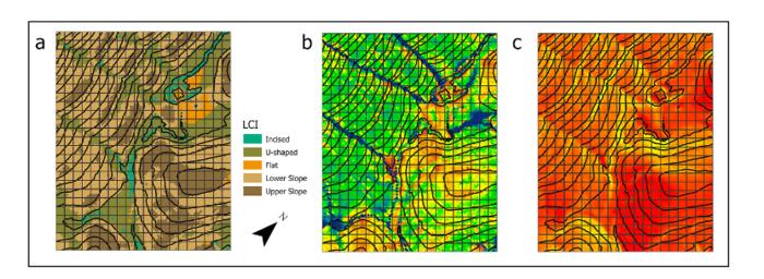 Nature's blueprint for forests: Maps reveal how valleys/slopes (left), wet/dry areas (middle), and sun exposure (right) determine where tree species occur.