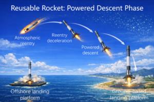 Powered descent phase of a reusable rocket