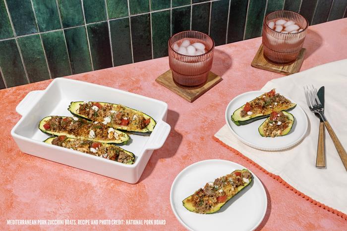 Mediterranean Pork Zucchini Boats